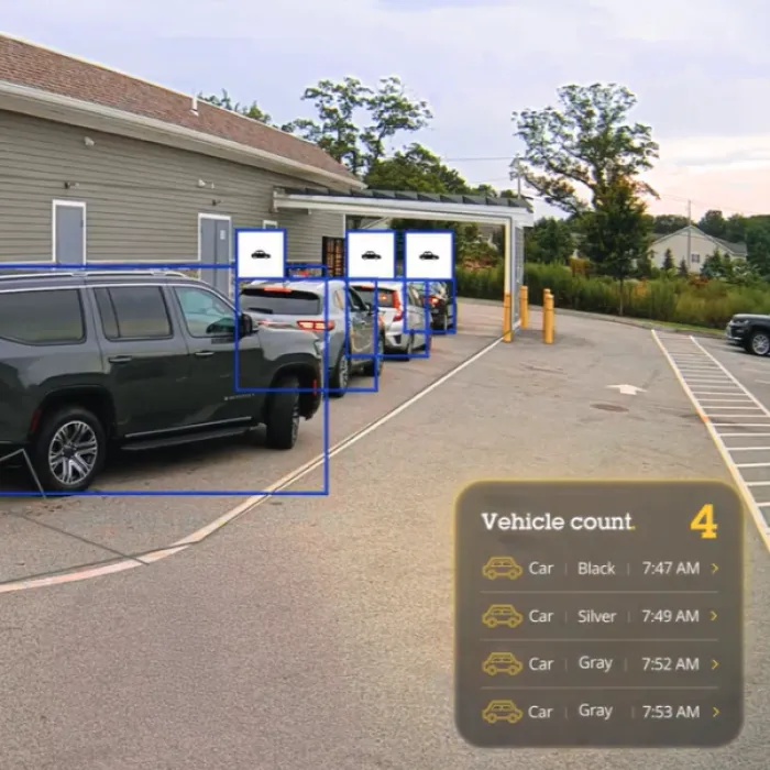 Cars in drive thru with AXIS Object Analytics overlay