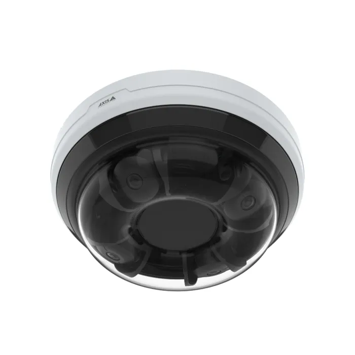 A dome camera viewed from its bottom side.
