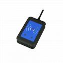 External RFID Card Reader 125kHz + 13.56MHz with NFC (USB), visto dal suo angolo sinistro