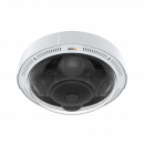 The IP camera AXIS P3719-PLE mounted to the ceiling, viewed from its front.