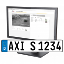 Ilustración con una matrícula y una captura de una pantalla de ordenador con AXIS License Plate Verifier