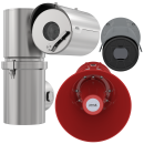 Kolaż przedstawiający kamerę PTZ, sieciową kamerę termowizyjną i głośnik tubowy z ochroną przeciwwybuchową