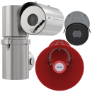 Collage of three explosion-protected devices, consisting of two cameras and one horn speaker