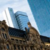 Cityscape of both old and new bank building