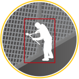 Illustration showing a nighttime scene of someone being detected attempting to break in to a fence.