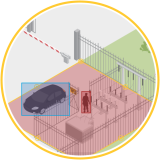 Illustration showing a car and person being detected in a restricted zone.