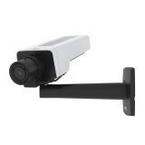 La caméra IP AXIS P1377 IP Camera est dotée de Lightfinder et de Forensic WDR. Le produit est vu depuis son angle gauche.