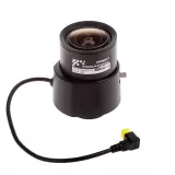 Black lench angled upwards whit its cord coming out from its right side