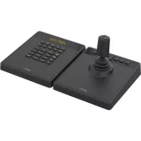 AXIS TU9001 Control Board pour la gestion professionnelle des caméras et des vidéos, clavier et joystick côte à côte, texte sur l'écran LCD