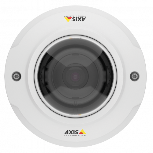 IP Camera AXIS m3044wv ma szeroki zakres dynamiki (WDR) zapewniający wyraźne szczegóły w jasnych i ciemnych obszarach. Widok kamery z przodu
