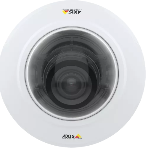 La caméra IP AXIS M4206V dispose d'une résolution 3 MP / HDTV 1080p et d'une fonction WDR vari focale pour la luminosité intense. La caméra est vue de face.