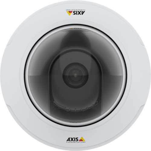 IP Camera AXIS p3245 v has Zipstream supporting H.264 and H.265. The camera is viewed from it´s front.