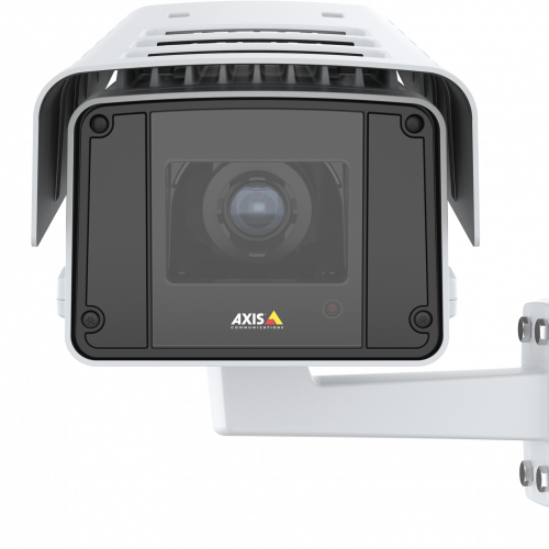 AXIS Q1645-LE IP Camera, wall mounted, viewed from its front. 
