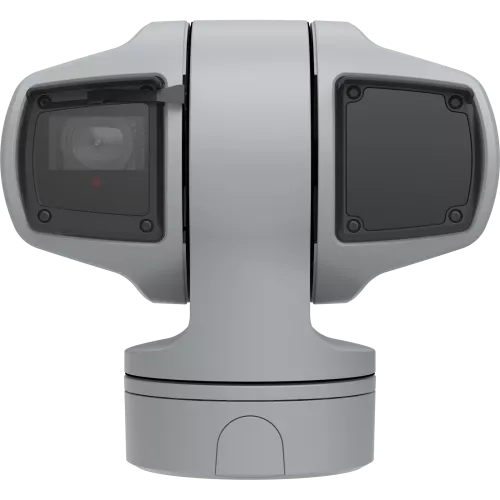 A AXIS Q6215-LE IP Camera possui OptimizedIR de longo alcance (400 m/1300 ft). A câmera é vista pela frente.