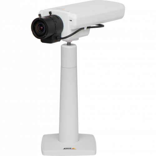 IP Camera AXIS P1353 has lightfinder technology and multiple H.264 streams. The camera is viewed from it´s left.
