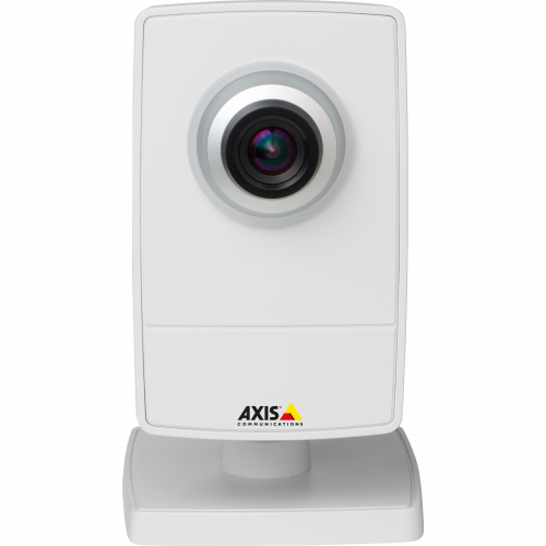 AXIS M1014 is a small HDTV IP camera with edge storage. The camera is viewed from its front. 