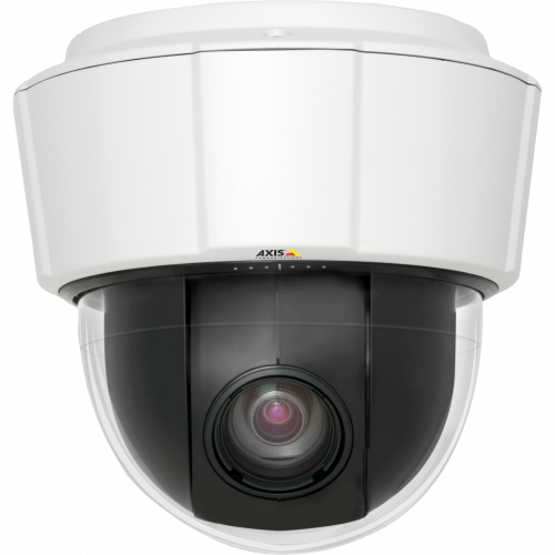 IP Camera AXIS P5534 is IP51-rated protection against dust and dripping water and has 18x optical zoom. The camera is viewed from it´s front.