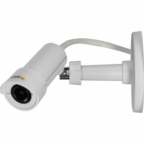 AXIS M2014-E is an IP camera in a stylish and functional design. The camera is viewed from its left.
