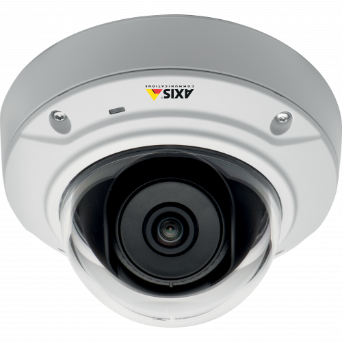 IP Camera AXIS M3006-V has wide viewing angle of 134°and easy, flexible installation on wall or ceiling. Viewed from front.