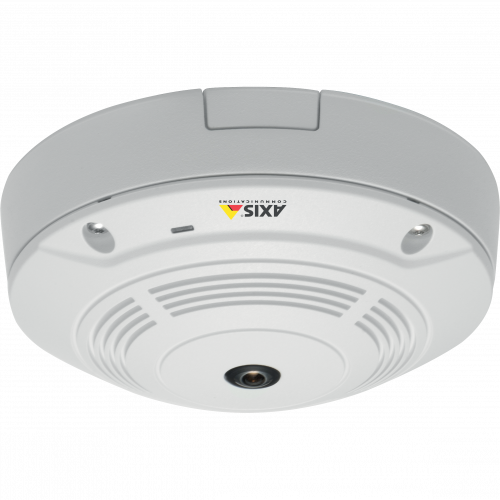 AXIS M3007-P is an ultra-discreet IP camera with 360°/180° panoramic view. The camera is viewed from its front. 