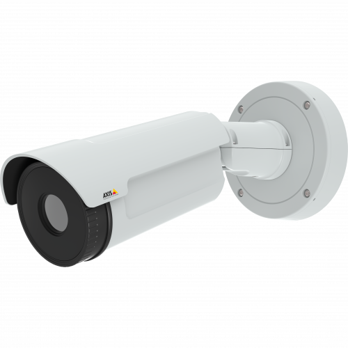 AXIS Q1932-E Thermal is an IP camera in bullet-style design. The camera is viewed from its left. 