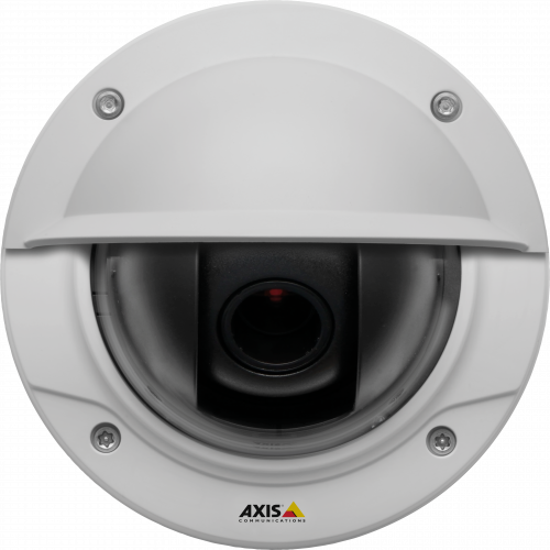 IP Camera AXIS P3214-VE is IK10 vandal-resistant and has P-Iris control. The camera is viewed from it´s front.
