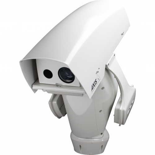 AXIS Q8722-E Ducal PTZ is an IP camera with HDTV image quality. The camera is viewed from its left angle. 