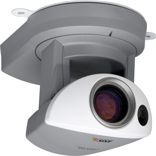 AXIS 213 PTZ Network Camera comes in a robust design in white and grey color. The product is viewed from its left angle.