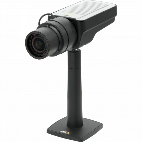 AXIS Q1635 is fixed camera with WDR-Forensic Capture and Lightfinder technology. The IP camera is viewed from its left. 