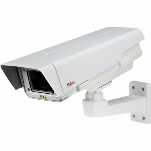 AXIS Q1615-E is an outdoor-ready IP Camera with Zipstream technology. The camera is viewed from its left angle.