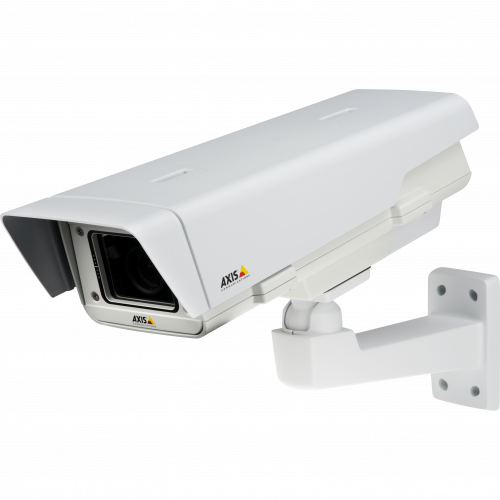 AXIS Q1635-E IP camera is a fixed camera for outdoor use. The product is viewed from its left. 