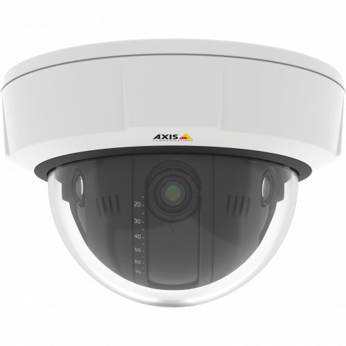 Q3708-PVE es una cámara IP que ofrece una vista general de 180° en condiciones de iluminación difíciles.