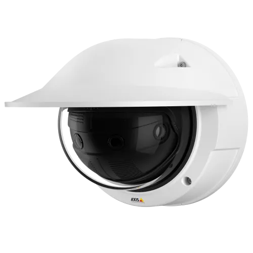 Die AXIS P3807-PVE verfügt über vier Sensoren, die in einer einzigen Kamera integriert sind, und unterstützt das nahtlose Stitching aller vier Bilder.