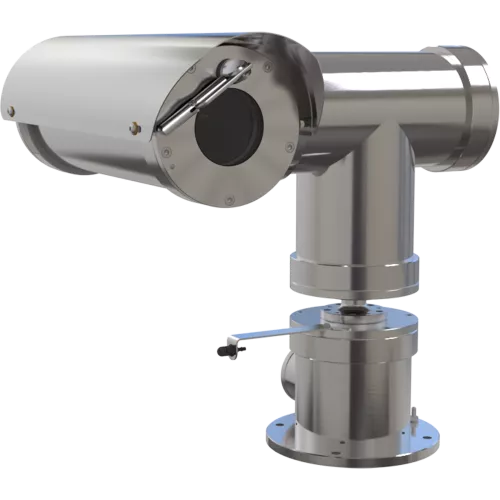 XP40-Q1765 Explosion-Protected PTZ IP Camera in stainless steel. The product is viewed from its right angle.