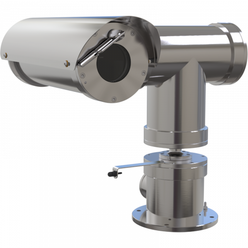 XP40-Q1765 Explosion-Protected PTZ IP Camera in stainless steel. The product is viewed from its right angle.