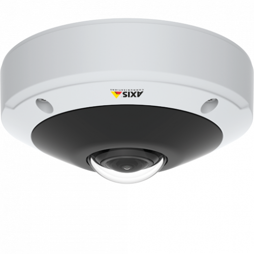 AXIS M3058-PLVE mounted in ceiling. The camera features a stereographic lens.