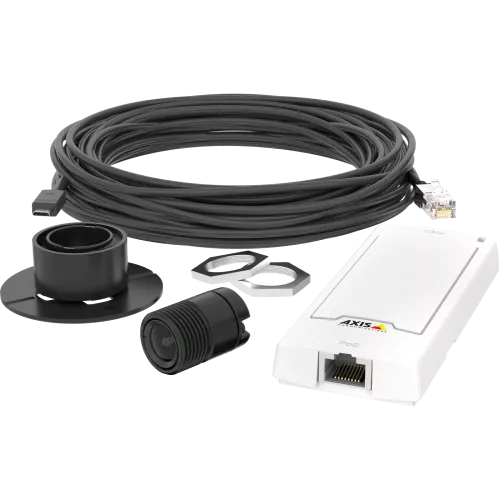 AXIS P1245 Network Camera with parts, viewed from its front