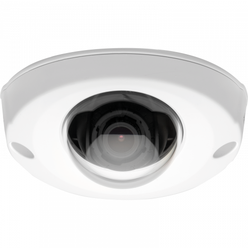 AXIS P3904-R Mk II IP Camera has a compact, rugged design. The product is viewed from its front, mounted in the ceiling.