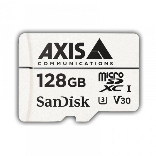 Scheda di sorveglianza con edge storage di AXIS da 128 GB dalla parte anteriore