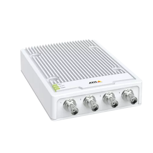 AXIS M7104 Video Encoder desde ángulo recto con luces encendidas