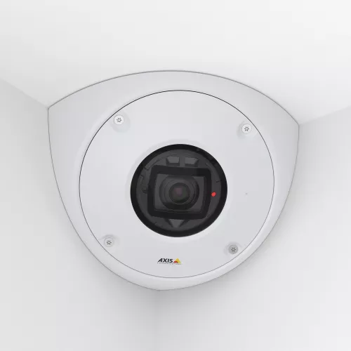 AXIS Q9216-SLV blanc, monté en angle avec des murs blancs
