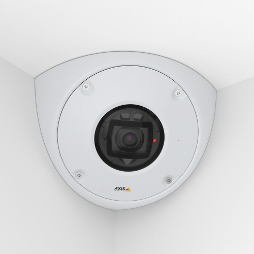 AXIS Q9216-SLV white, mounted in a corner with white walls