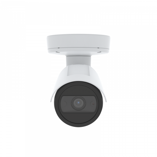 AXIS P1455-LE est une caméra IP cylindrique fixe destinée à une utilisation en extérieur avec Lightfinder et Forensic WDR. La caméra est vue de face.
