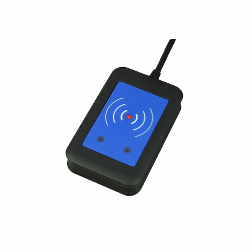 Lecteur RFID externe sécurisé 13,56 MHz + 125 kHz, interface USB, vu de face