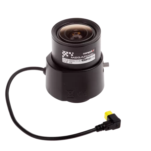 Black lench angled upwards whit its cord coming out from its right side