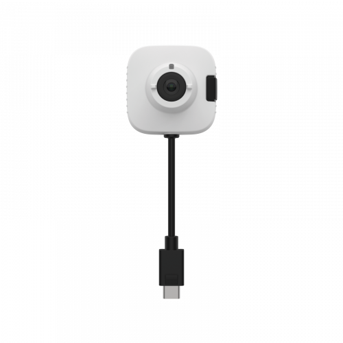 AXIS TW1201 Body Worn Mini Cube Sensor in white color, viewed from its front