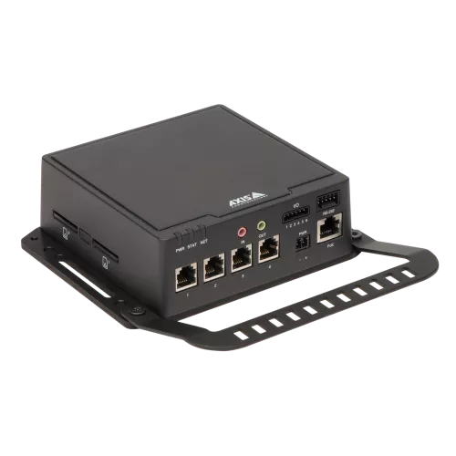 AXIS F44 Main Unit mounted on AXIS F8001 Surface Mount with strain relief, from the right angle