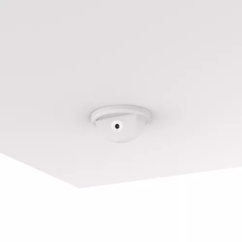 왼쪽 각도에서 본 천장에 장착된 AXIS F8225 Pinhole Accessory