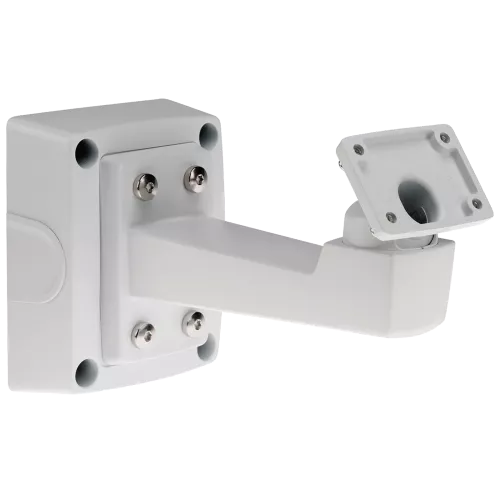 Skrzynka AXIS T94R01P Conduit Back Box zamontowana w uchwycie AXIS T94Q01A Wall Mount, pod kątem z prawej