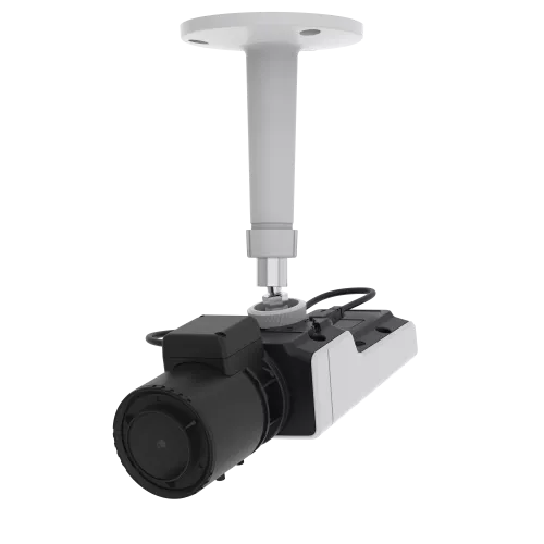 AXIS M1137 Mk II Box Camera hanging from the ceiling and viewed from the top